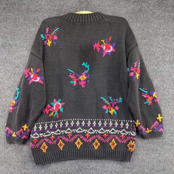 Jennifer Reed Women's Pullover Knit Sweater Gray M 3D Knit Accents Floral - Picture 2 of 11